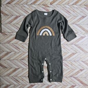 Boho Baby Boy Girl Ribbed Knit Romper Olive Green Long Sleeve Jumpsuit 9-12M